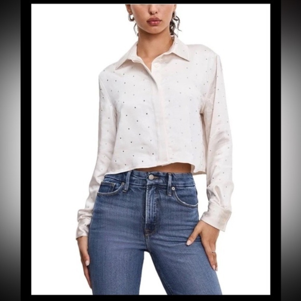 Good American Crystal Satin Embellished Shirt Women's Size 2XL